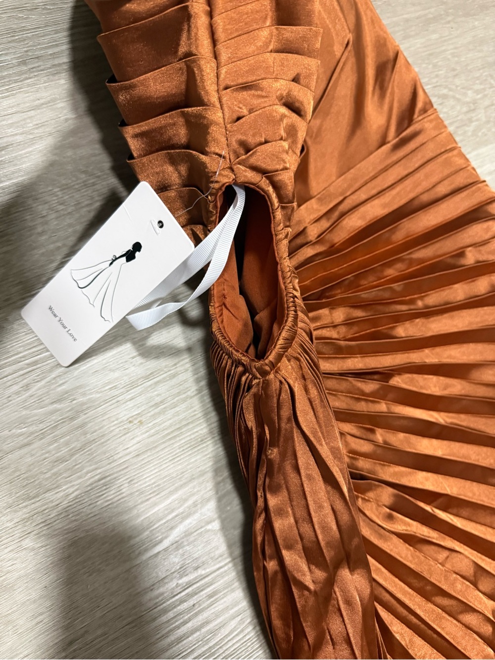 One-Shoulder Copper Pleated Midi Dress - Picture 5 of 11